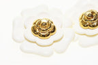 Chanel Camellia Earrings Flower Motif Vintage White Gold Aa