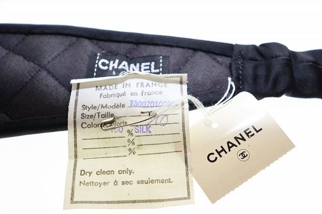 Chanel Quilted Headband Silk Satin Black Aa Hat