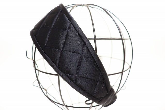 Chanel Quilted Headband Silk Satin Black Aa Hat