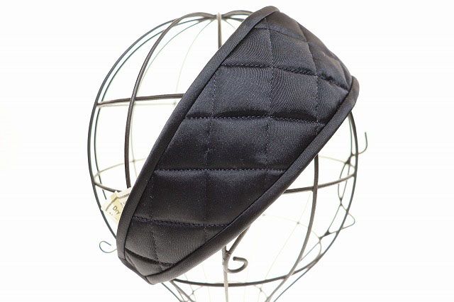 Chanel Quilted Headband Silk Satin Black Aa Hat