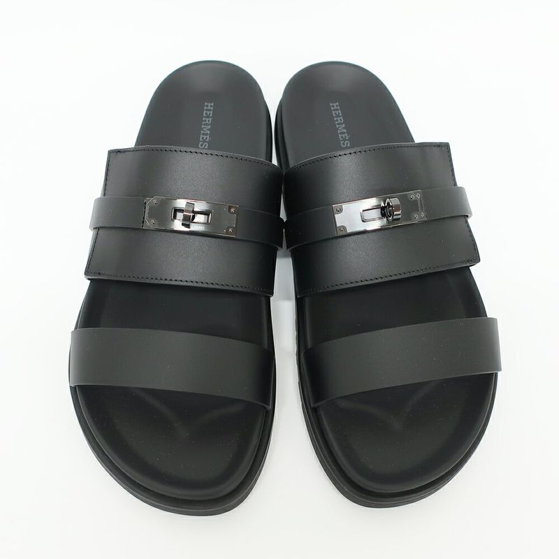 Hermes Sandals Jackson Kelly Black Calf Notation 42