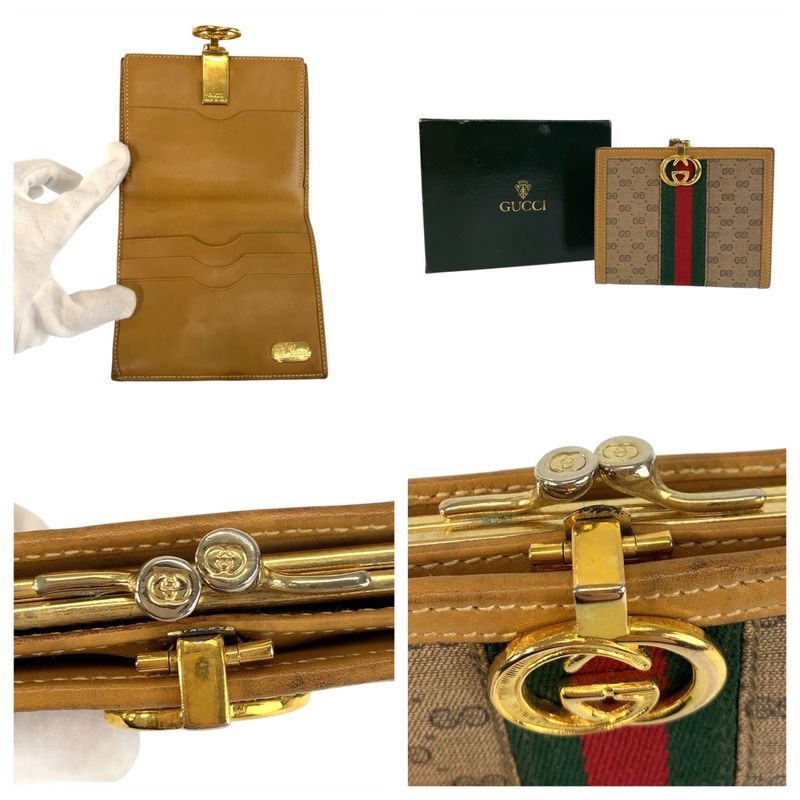 Gucci Vintage Sherry Leather Canvas Brown Beige