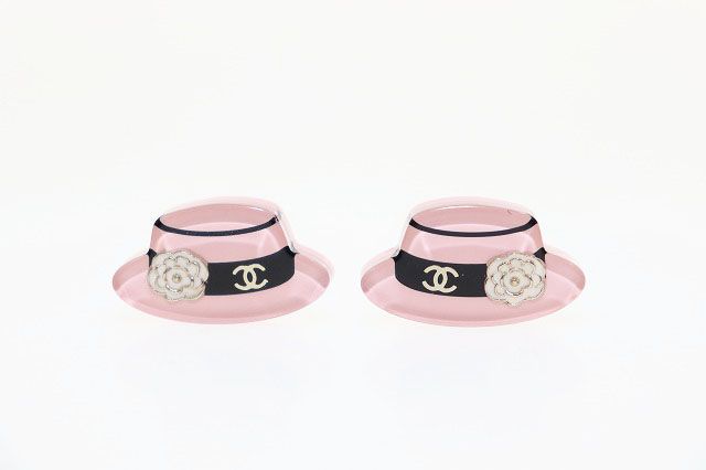 Chanel Camellia Hat CC Logo Earrings Pink Aa