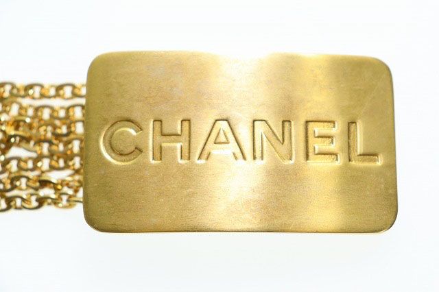 Chanel Logo Plate Chain Belt Vintage Gold Aa