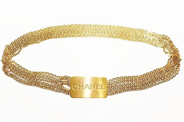Chanel Logo Plate Chain Belt Vintage Gold Aa
