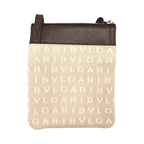 Bvlgari Logomania Beige Brown Silver Canvas Leather Shoulder Bag
