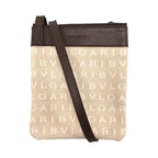 Bvlgari Logomania Beige Brown Silver Canvas Leather Shoulder Bag
