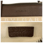 Bvlgari Logomania Beige Brown Silver Canvas Leather Shoulder Bag