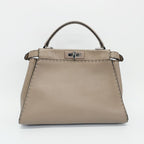Fendi Peekaboo Selleria 2-Way Shoulder Bag Gray Silver