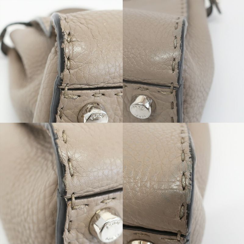 Fendi Peekaboo Selleria 2-Way Shoulder Bag Gray Silver