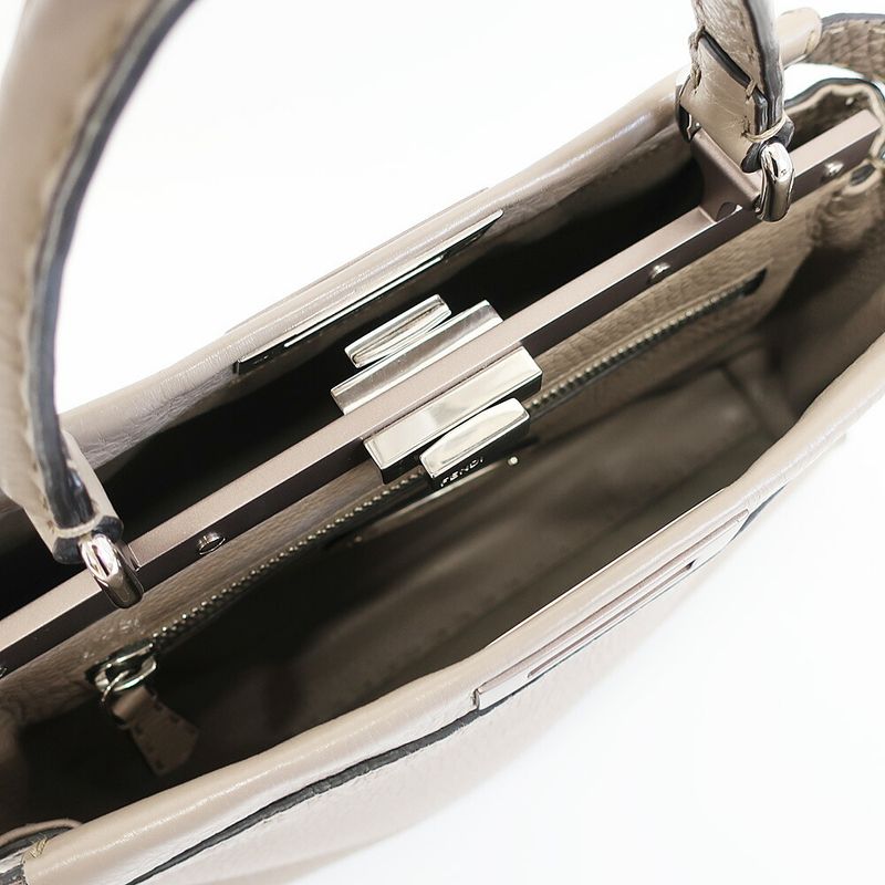 Fendi Peekaboo Selleria 2-Way Shoulder Bag Gray Silver