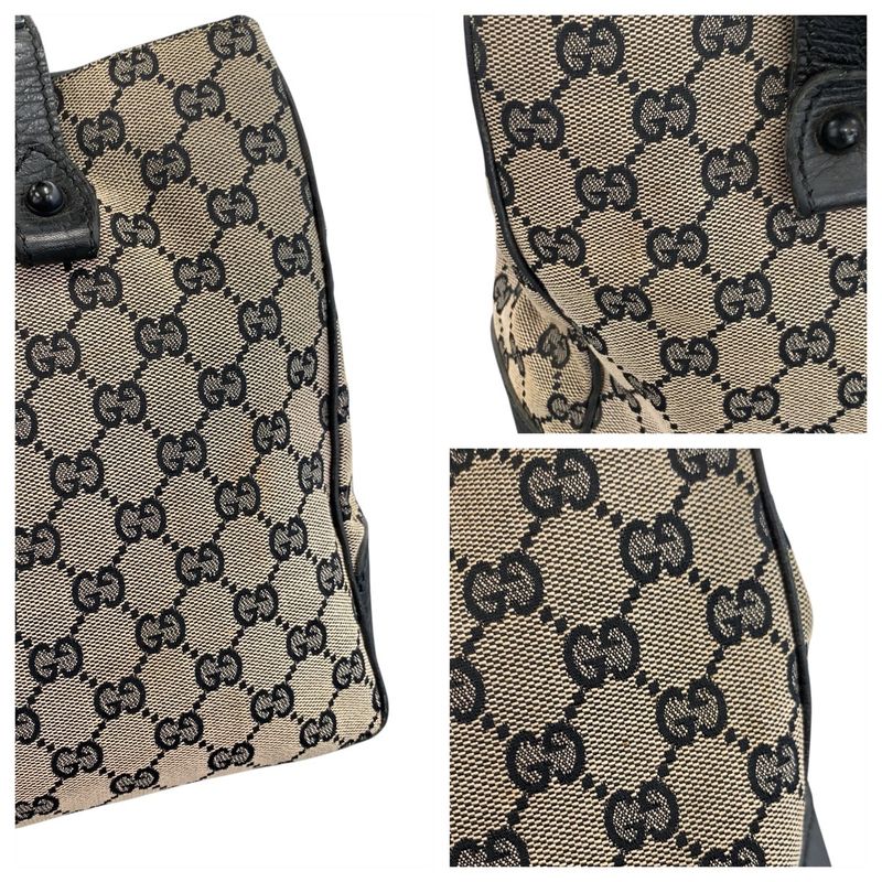 Gucci Bamboo Black Gray GG Canvas Leather Tote Shoulder Bag