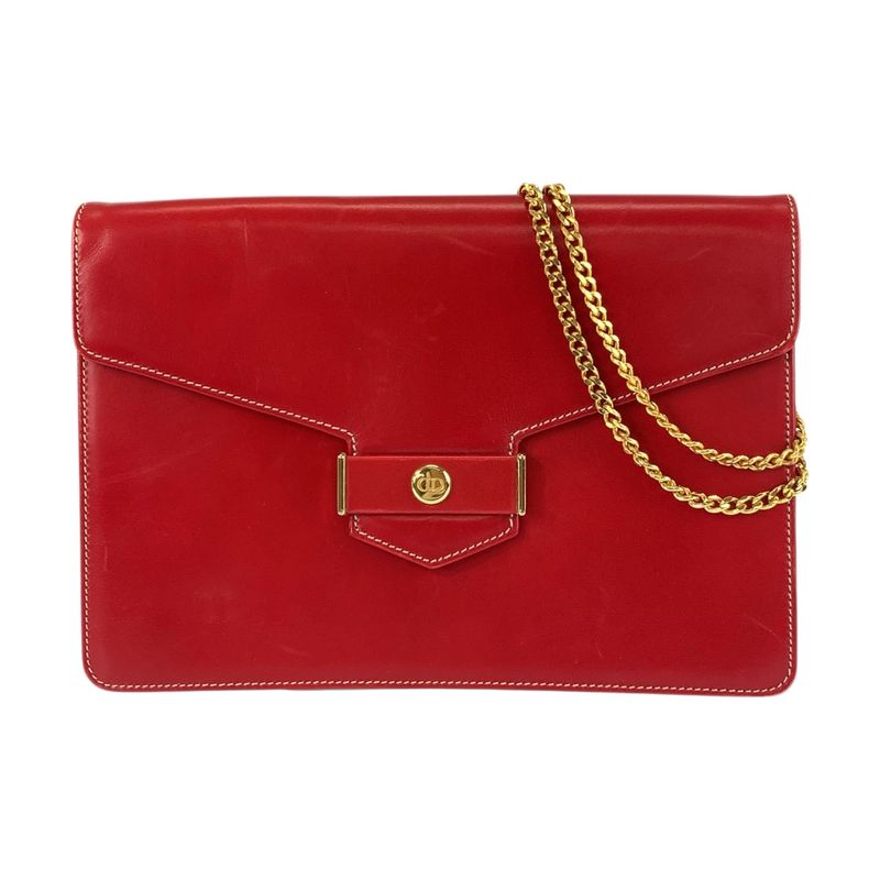 Dior Vintage CD Logo Red Gold Chain Shoulder Bag