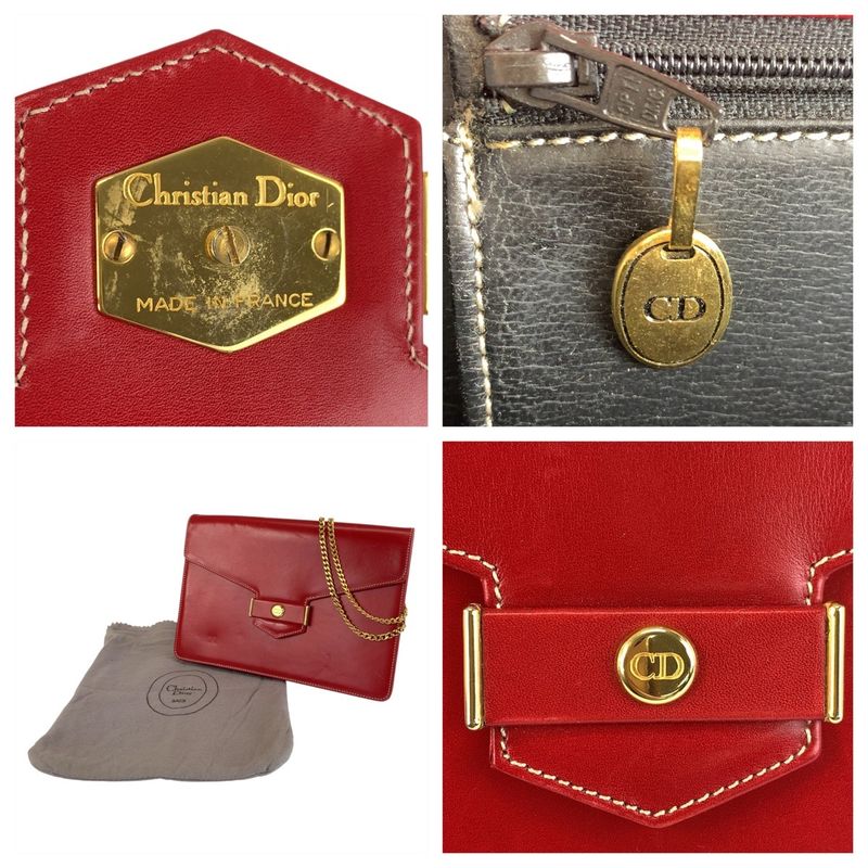 Dior Vintage CD Logo Red Gold Chain Shoulder Bag
