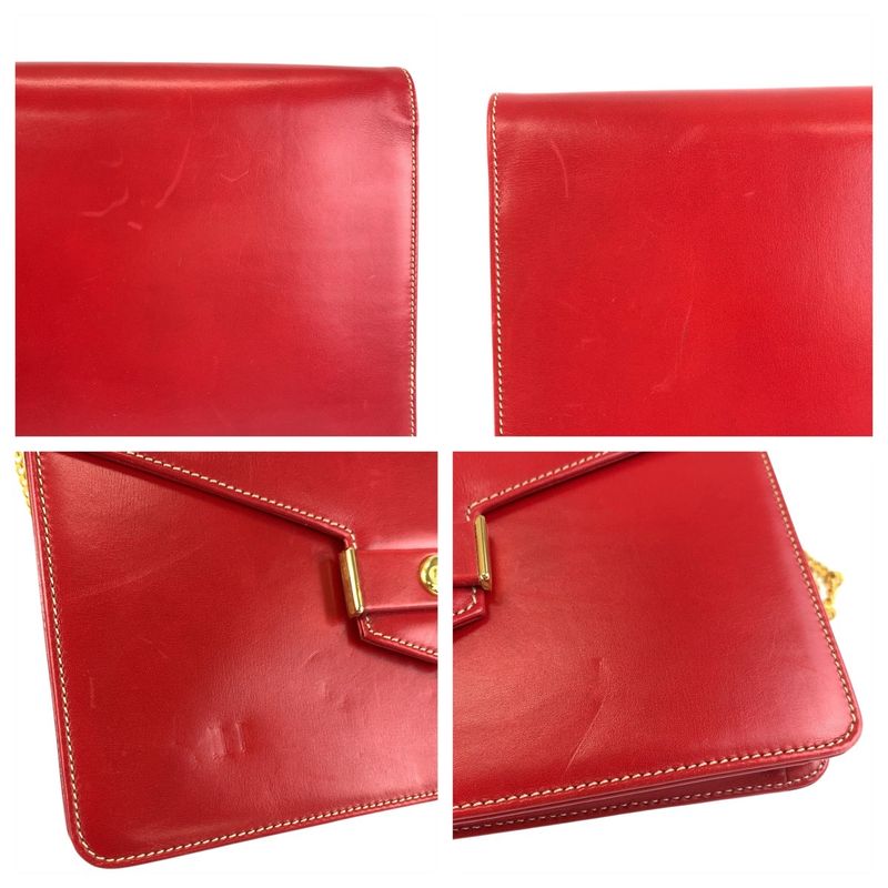 Dior Vintage CD Logo Red Gold Chain Shoulder Bag