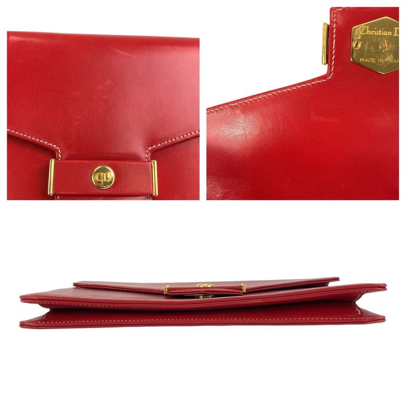 Dior Vintage CD Logo Red Gold Chain Shoulder Bag