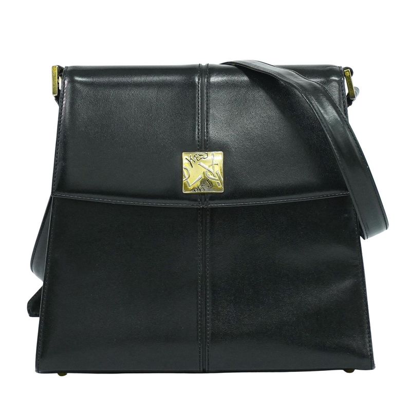 Authentic Yves Saint Laurent YVES Saint Laurent YSL Leather Shoulder Bag Black