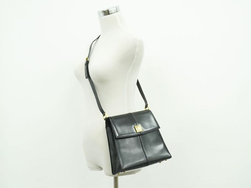 Authentic Yves Saint Laurent YVES Saint Laurent YSL Leather Shoulder Bag Black
