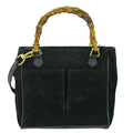 Authentic Gucci Bamboo 2WAY Shoulder Bag Handbag Pochette Suede Leather Black