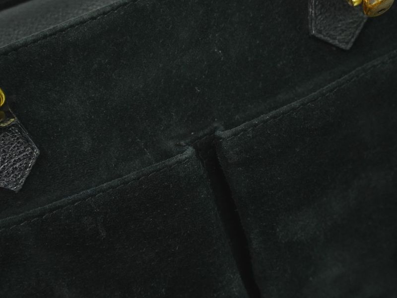 Authentic Gucci Bamboo 2WAY Shoulder Bag Handbag Pochette Suede Leather Black