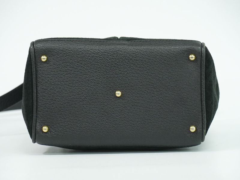 Authentic Gucci Bamboo 2WAY Shoulder Bag Handbag Pochette Suede Leather Black