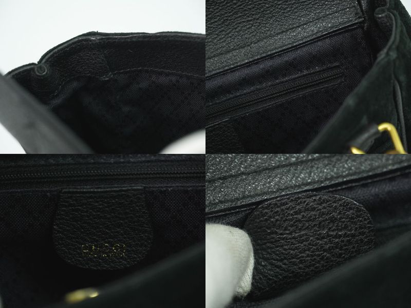 Authentic Gucci Bamboo 2WAY Shoulder Bag Handbag Pochette Suede Leather Black