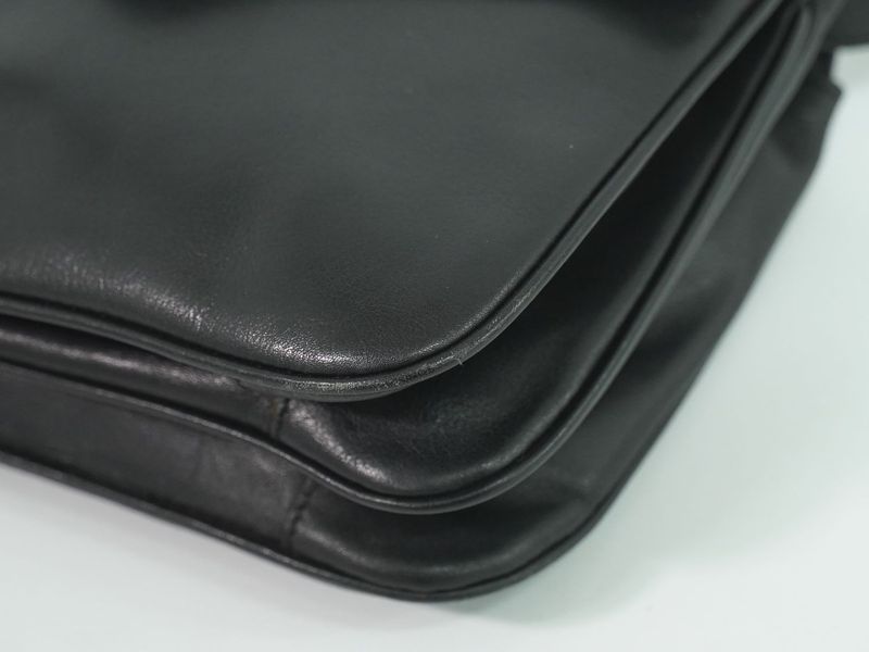 Authentic Celine Leather Shoulder Bag Pochette Black Bag Used-