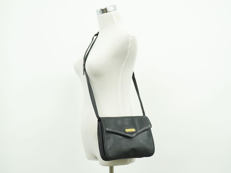 Authentic Celine Leather Shoulder Bag Pochette Black Bag Used-