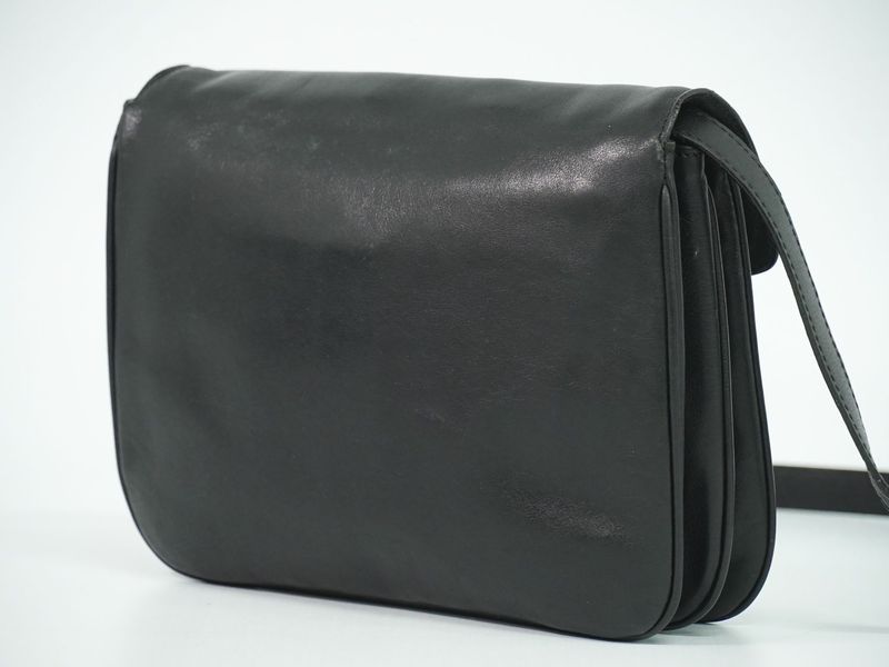 Authentic Celine Leather Shoulder Bag Pochette Black Bag Used-