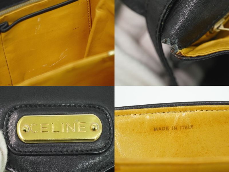 Authentic Celine Leather Shoulder Bag Pochette Black Bag Used-