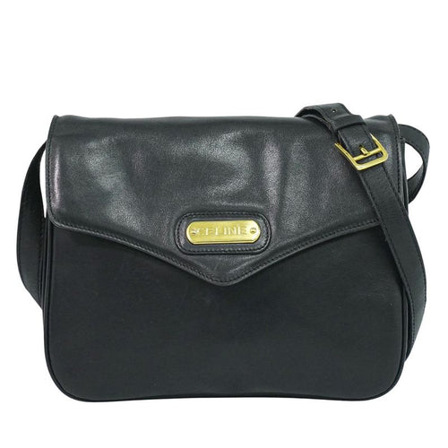 Authentic Celine Leather Shoulder Bag Pochette Black Bag Used-