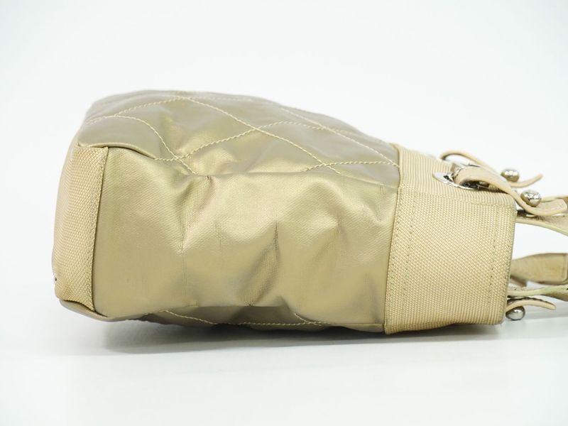 Authentic Chanel Paris Biarritz PM Tote Bag Handbag Coated Canvas Metallic Gold