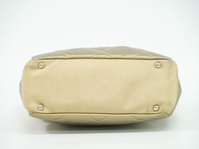 Authentic Chanel Paris Biarritz PM Tote Bag Handbag Coated Canvas Metallic Gold