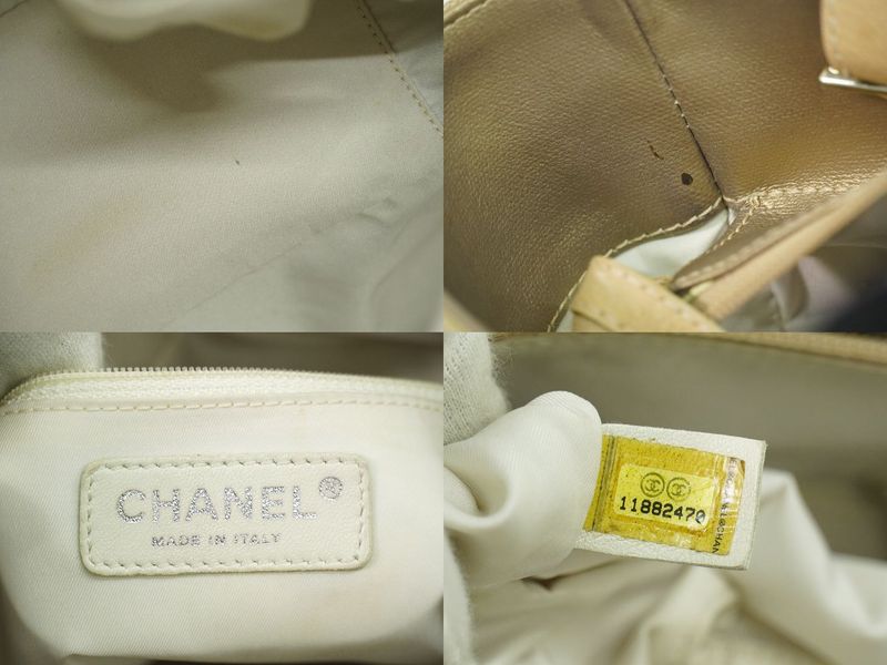 Authentic Chanel Paris Biarritz PM Tote Bag Handbag Coated Canvas Metallic Gold