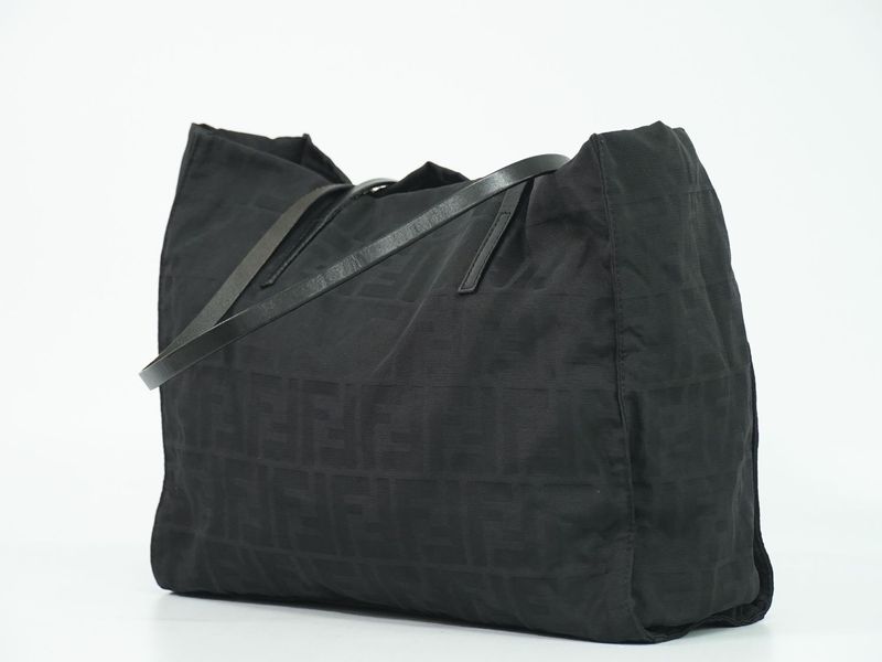 Genuine Fendi Zucca Shoulder Bag Tote Bag Canvas Black 15562 Zucca Bag Used -