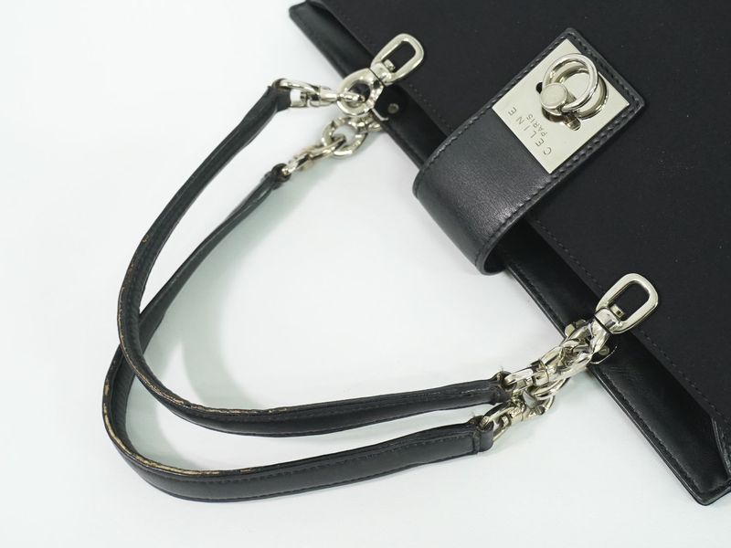 Authentic Celine Canvas Leather Handbag Black Bag Used-