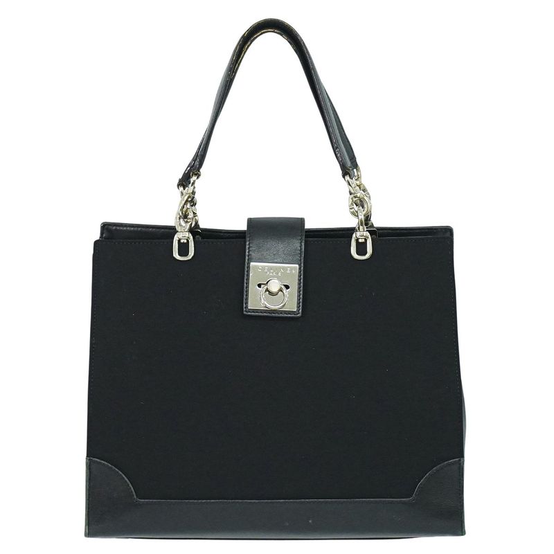 Authentic Celine Canvas Leather Handbag Black Bag Used-