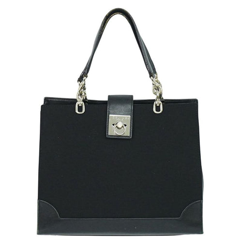 Authentic Celine Canvas Leather Handbag Black Bag Used-