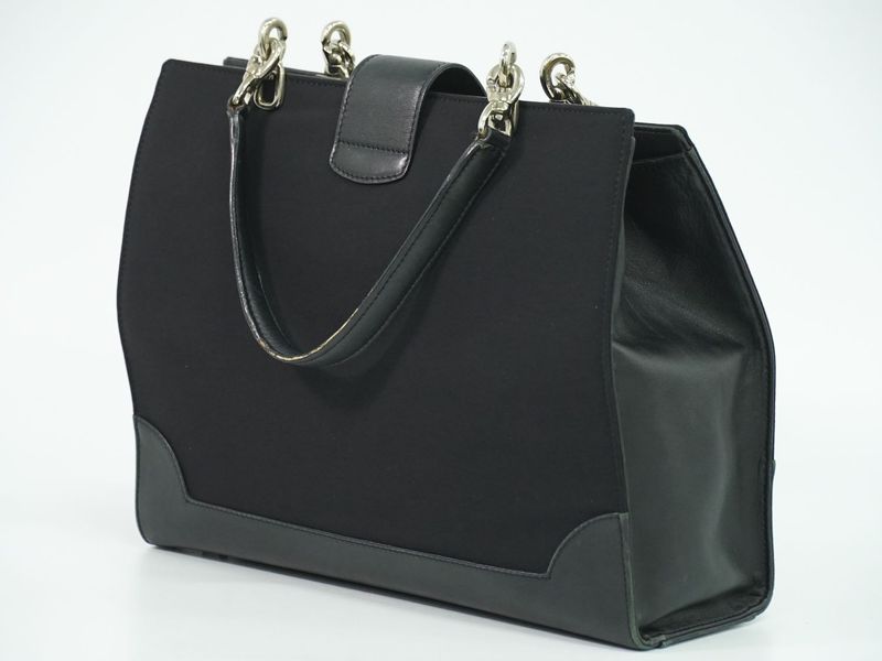 Authentic Celine Canvas Leather Handbag Black Bag Used-