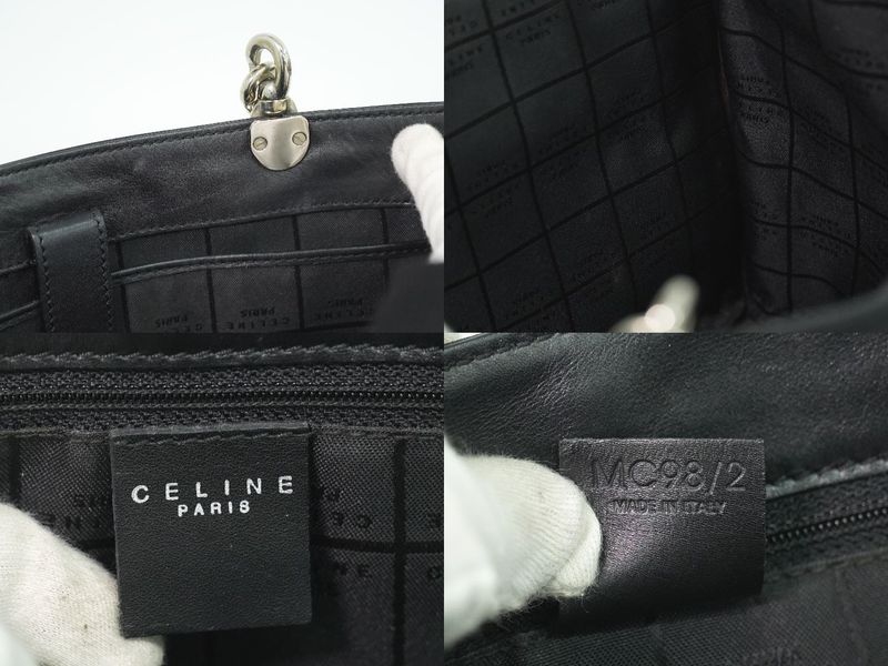 Authentic Celine Canvas Leather Handbag Black Bag Used-