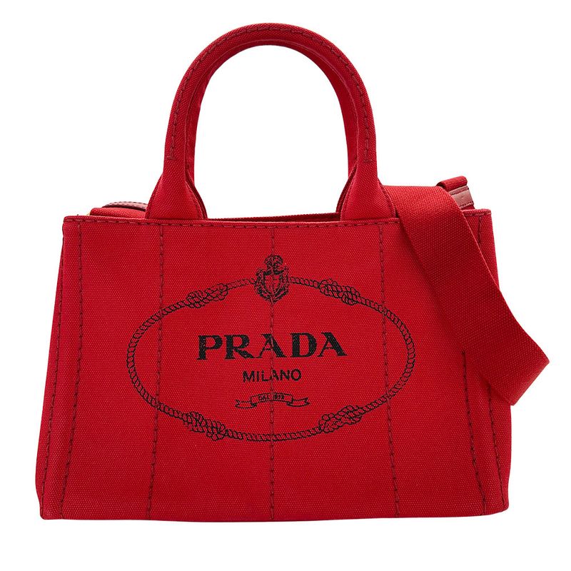 Prada 2-Way Shoulder Bag Canvas Canapa Red