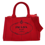 Prada 2-Way Shoulder Bag Canvas Canapa Red