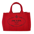 Prada 2-Way Shoulder Bag Canvas Canapa Red