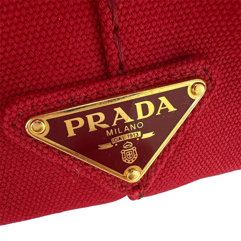 Prada 2-Way Shoulder Bag Canvas Canapa Red