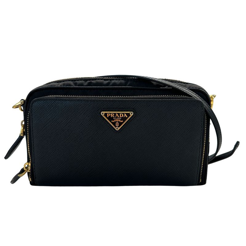 Prada Shoulder Bag Nylon Leather Wallet Black Small