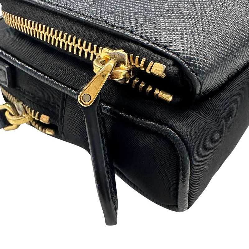 Prada Shoulder Bag Nylon Leather Wallet Black Small