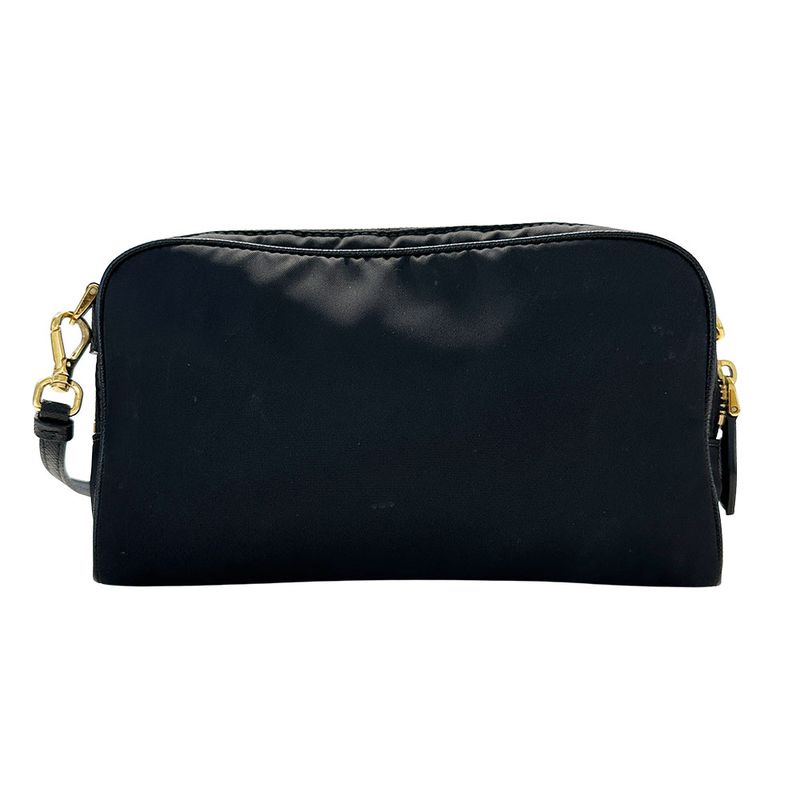 Prada Shoulder Bag Nylon Leather Wallet Black Small