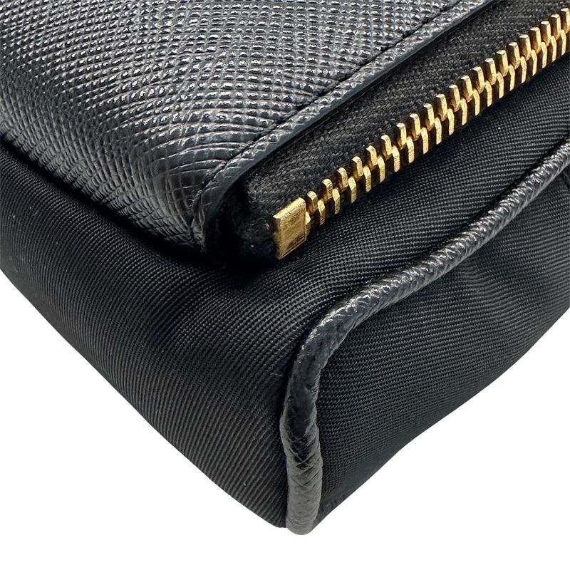 Prada Shoulder Bag Nylon Leather Wallet Black Small