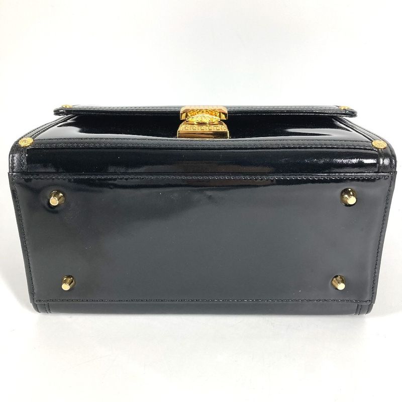 Versace Handbag Sunburst Logo Vanity Bag Patent Leather Black