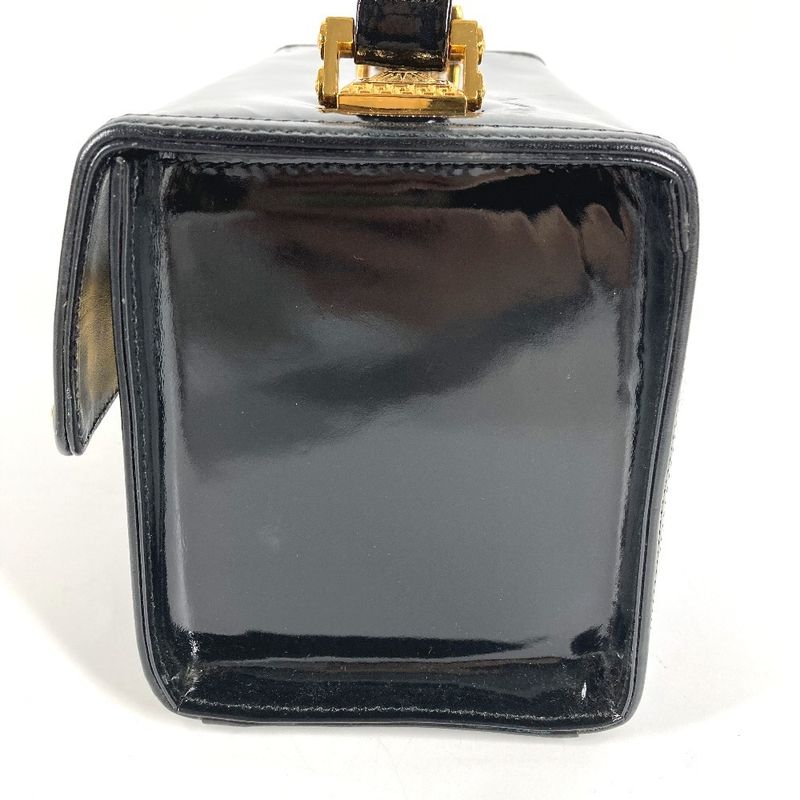 Versace Handbag Sunburst Logo Vanity Bag Patent Leather Black